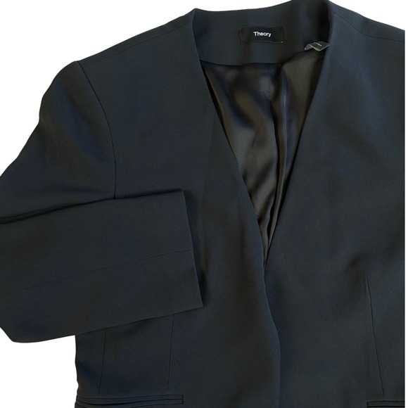 Theory Lindrayia Admiral Crepe Blazer Women 8 Deep Navy 3/4 Open Front Office - Picture 8 of 15